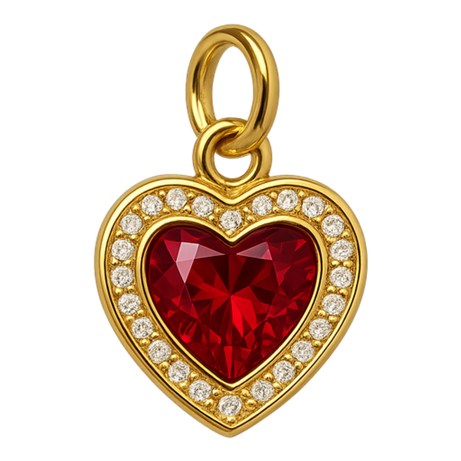 Ciondolo Cuore Pavè Pietra Rossa