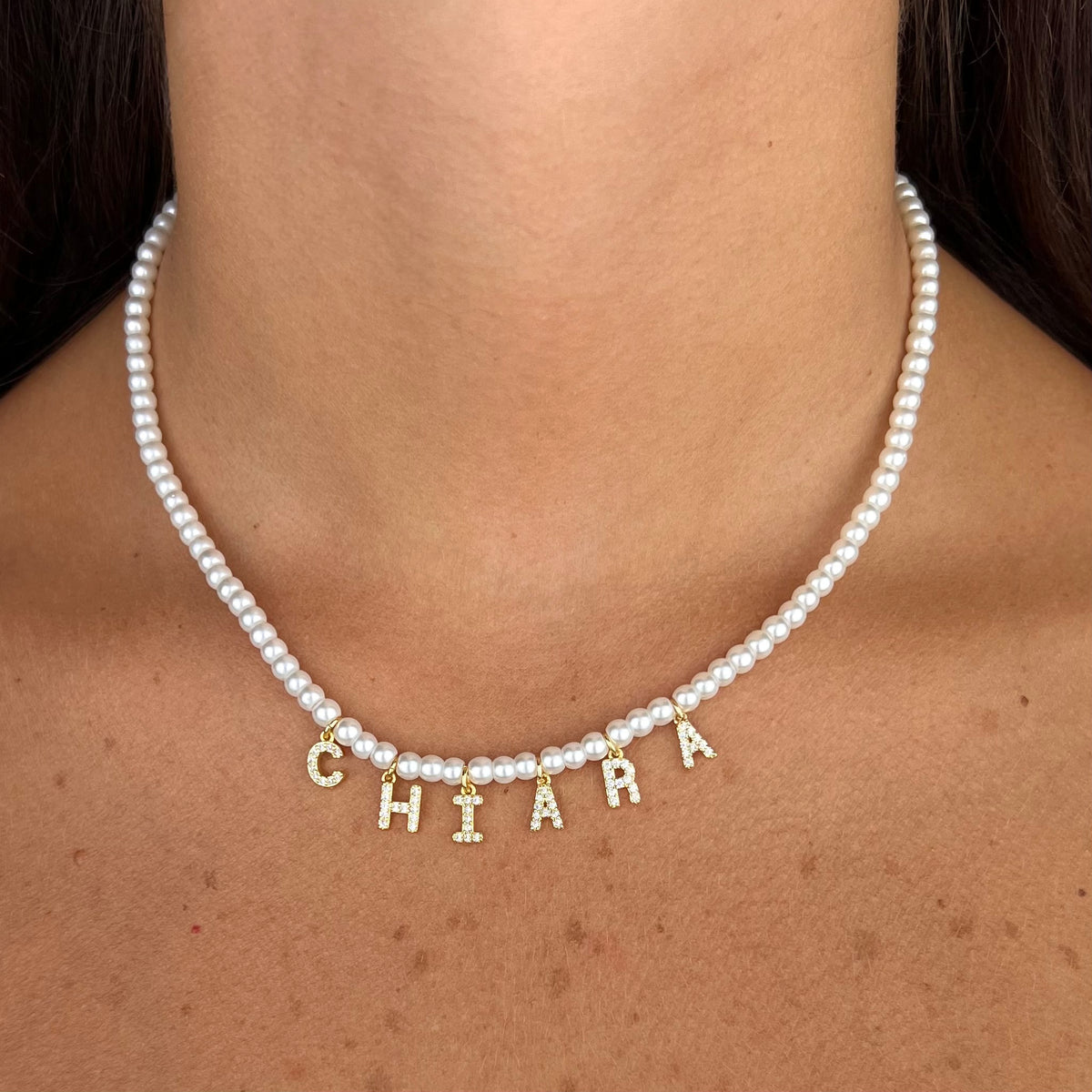 Collana Pearl name pavè