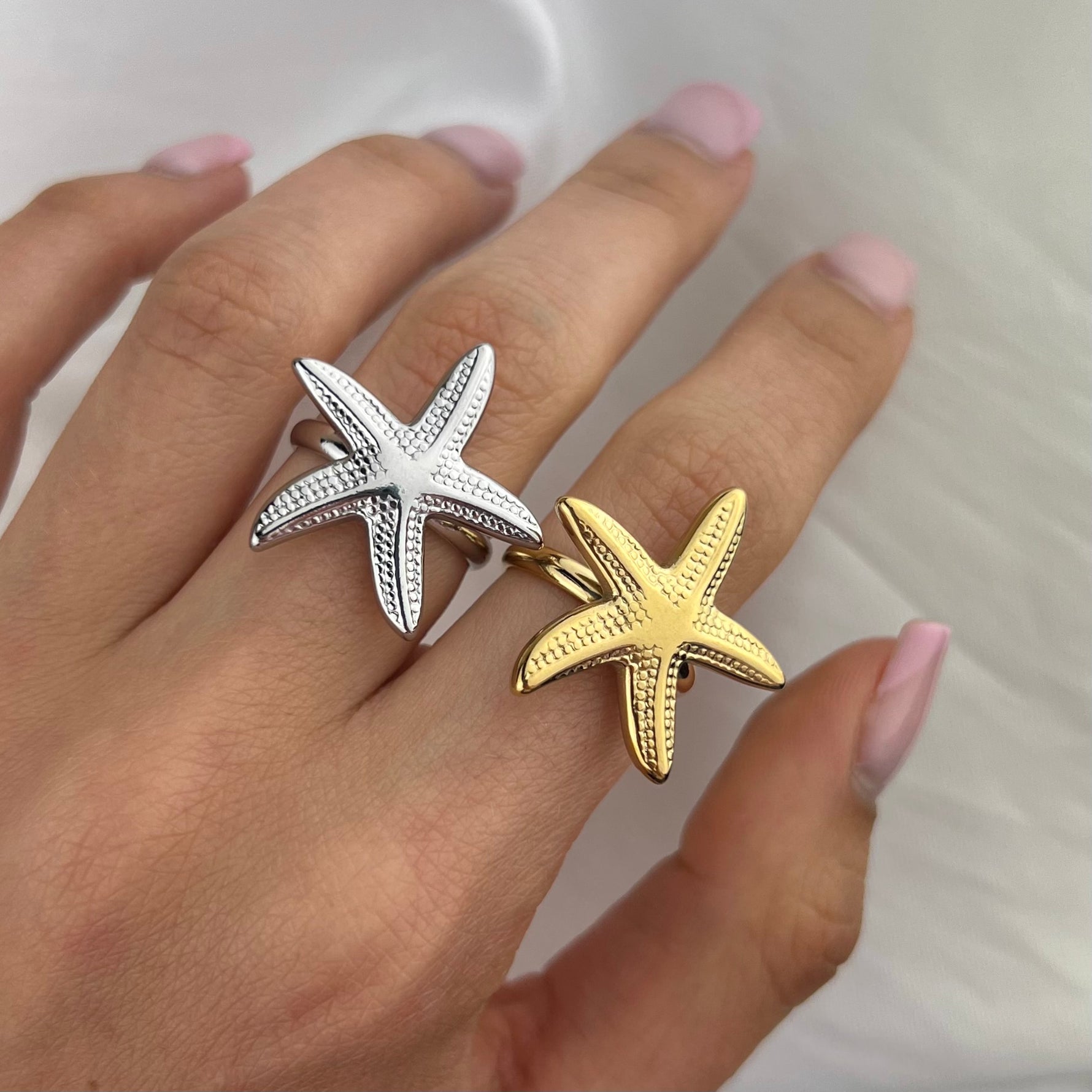 Anello a forma di stella marina in oro, fascia da spiaggia regolabile, gioielli da donna, taglia US 7, prodotto in Grecia Anello a forma di stella marina in oro, fascia da spiaggia regolabile, gioielli da donna, taglia US 7, prodotto in Grecia