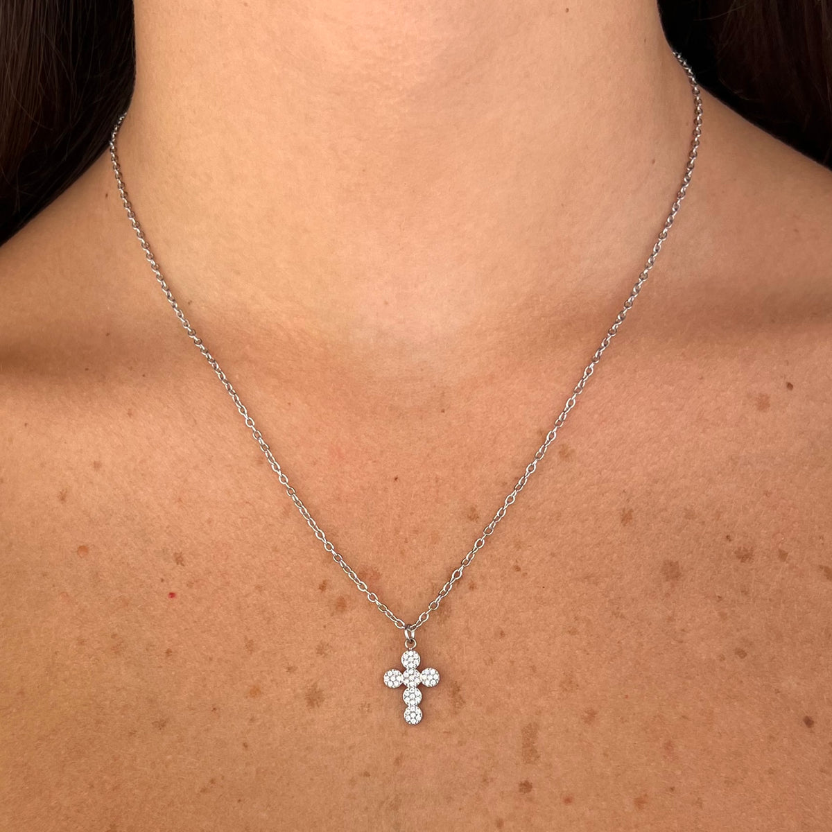 Collana Croce Mini Zirconata - vista laterale
