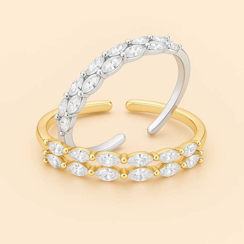 Anello Brillant disponibile in oro e argento doppia fascia con zirconi marquise