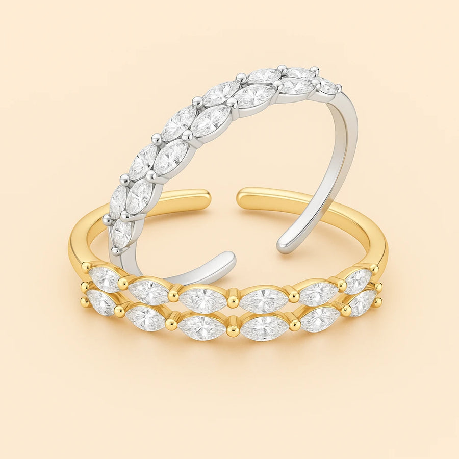 Anello Brillant disponibile in oro e argento doppia fascia con zirconi marquise
