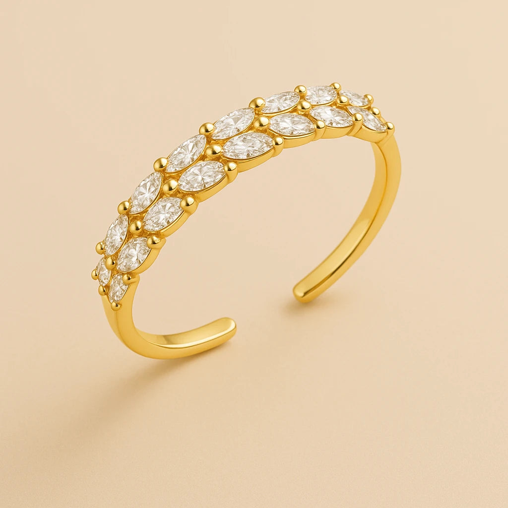 Anello Brillant oro - packshot frontale doppia fascia marquise zirconi bianchi acciaio IP gold