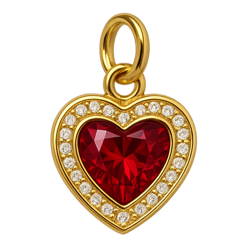 Ciondolo Cuore Pavè Pietra Rossa
