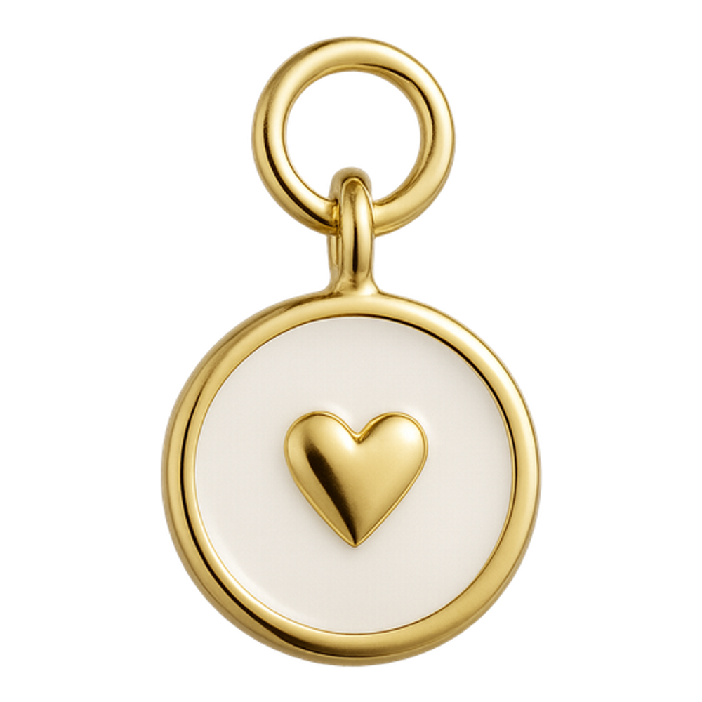Ciondolo Disco Smaltato Bianco con Cuore