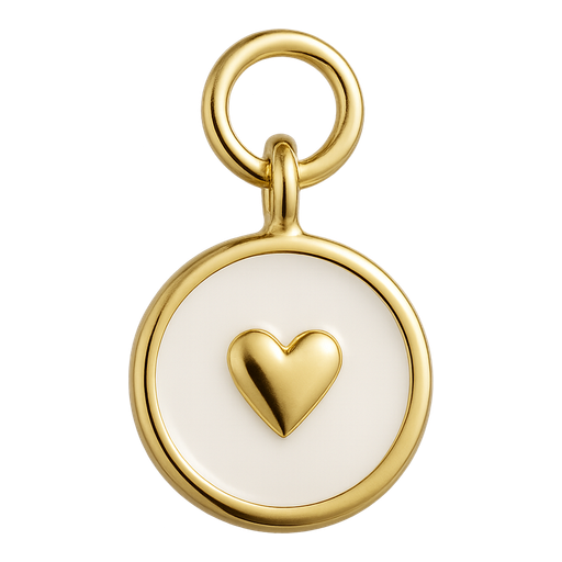Ciondolo Disco Smaltato Bianco con Cuore