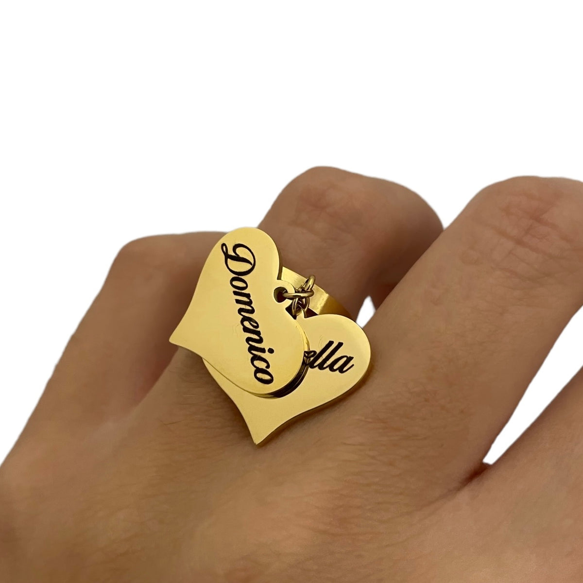 Anello Two Heart Con Incisione - vista laterale