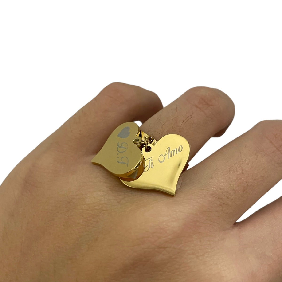 Anello Two Heart Con Incisione - vista frontale